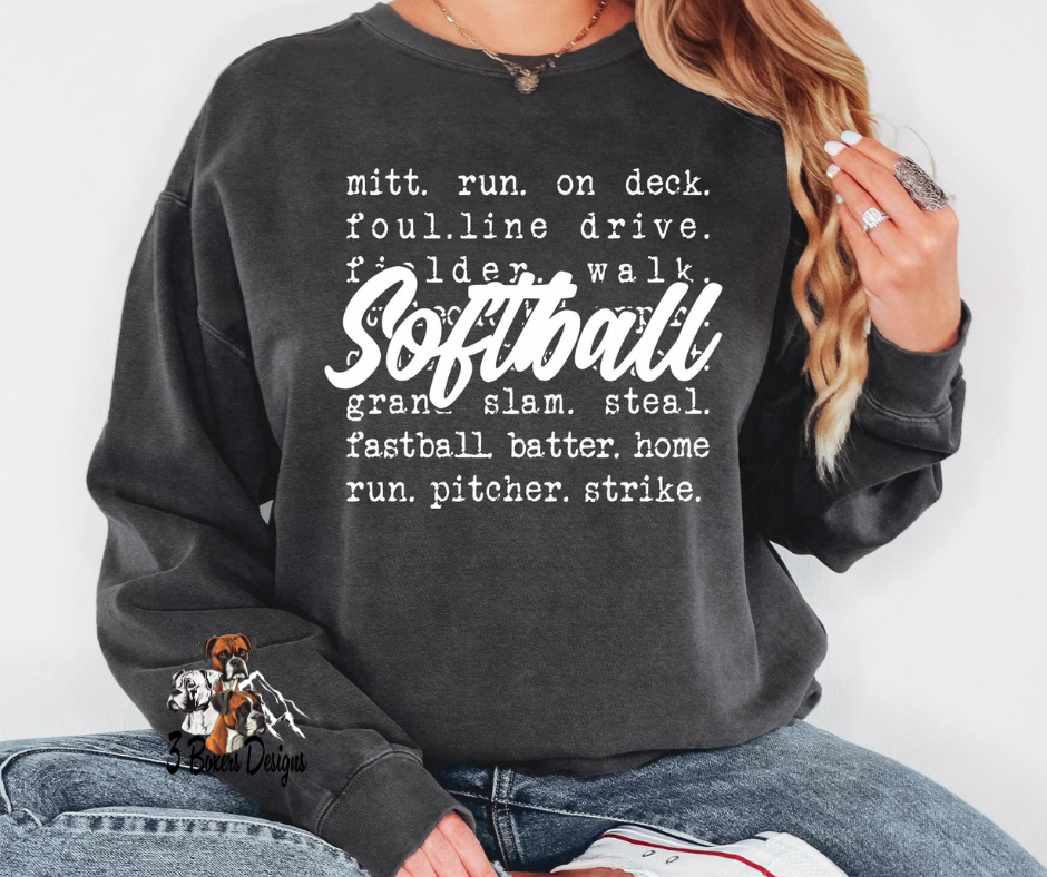 Softball Word Collage (White Ink)