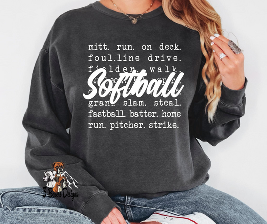 Softball Word Collage (White Ink)
