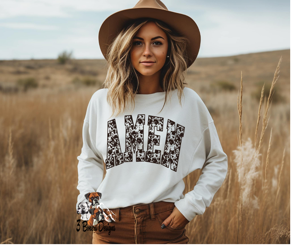 Cow Print Amen Oversized (Brown Ink)